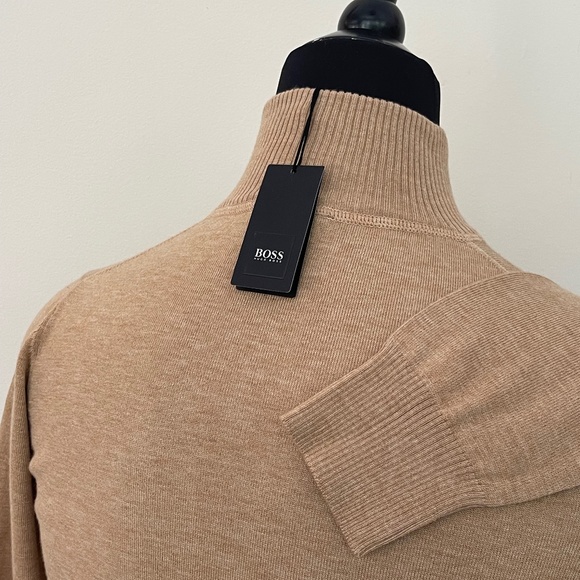 New Hugo Boss Sweater Half Zip Buttons Beige Camel Pullover Sweater - Picture 5 of 10
